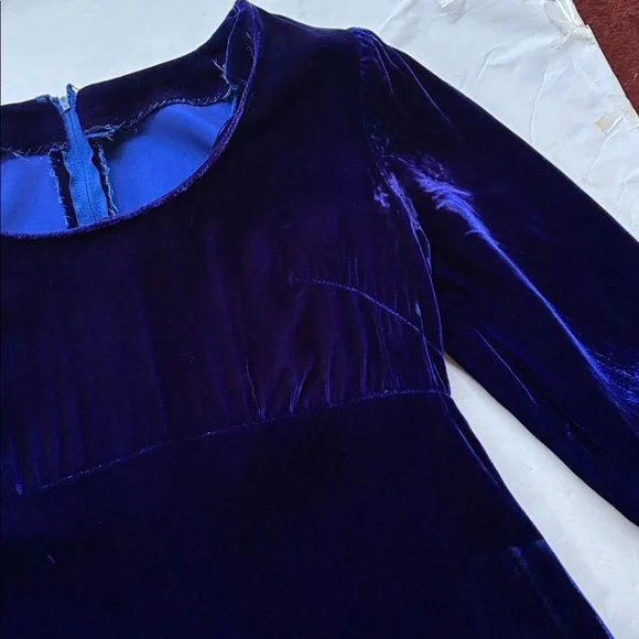 Vintage 70’s Milkmaid Velvet Goth Blue Peasant Gunne Sax 80’s Maxi Dress Gown M - Picture 15 of 17